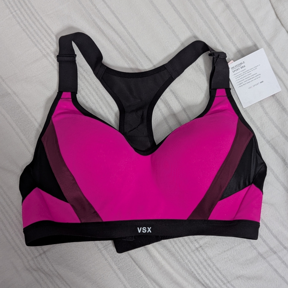 NWT Victoria's Secret Women's Pink and Black Sports Bra 36C